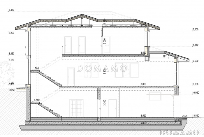 Проект дома с гаражом на 2 машины и навесом, сауной, террасой, кабинетом, детской