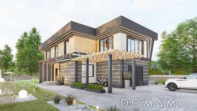 Проект двухэтажного дома из газобетона со встроенным гаражом, верандой и спортзалом