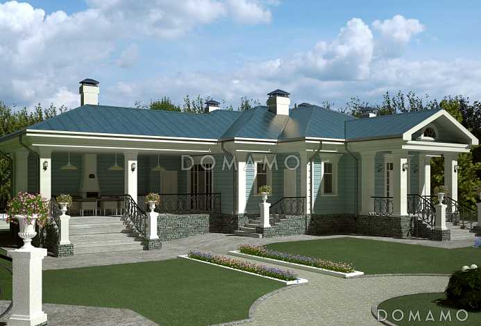 Проект бани с крытой террасой и тренажерным залом