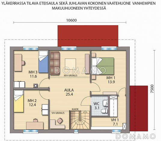 Проект каркасного дома с большой гардеробной в спальной комнате на втором этаже / План 2 этажа