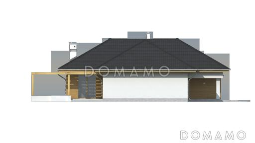 Проект одноэтажного дома из кирпича с просторной гостиной и гаражом на два автомобиля / Фасад 3