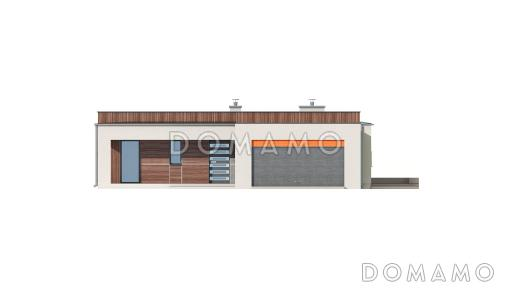 Проект просторного современного одноэтажного дома из кирпича с тремя спальнями, кабинетом и гаражом / Фасад 1