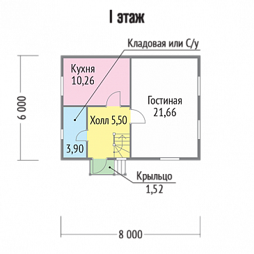 Проект каркасного дома с двумя спальнями / План 1 этажа