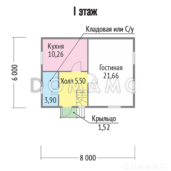 Проект каркасного дома с двумя спальнями / План 1 этажа