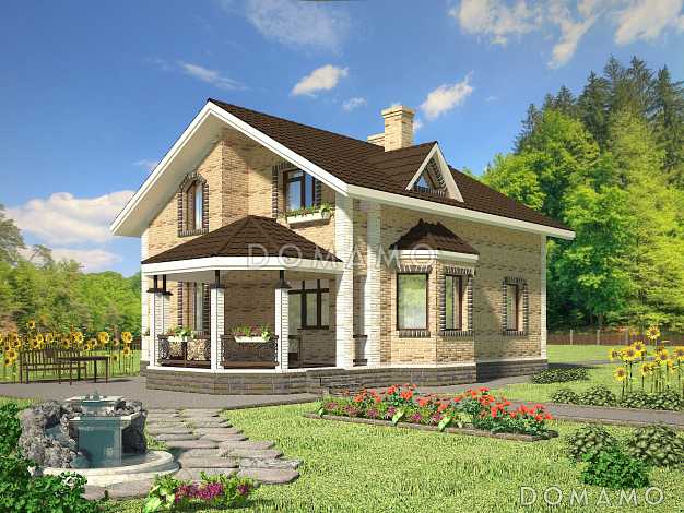 Проект коттеджа из SIP панелей с эркером и террасой.