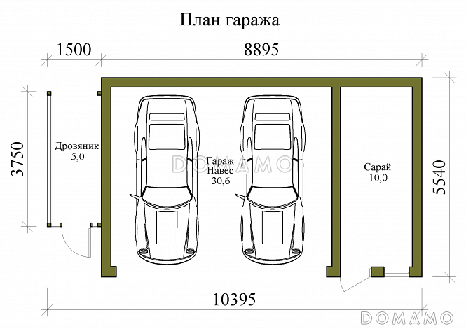 Проект гаража-навеса на два машиноместа / План 1 этажа