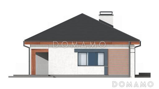 Проект одноэтажного дома из кирпича с тремя спальнями и небольшой крытой угловой террасой / Фасад 1