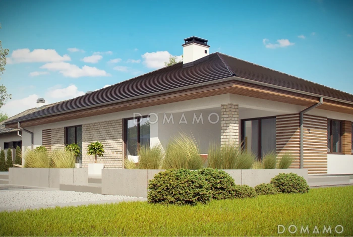 Проект одноэтажного дома из газобетона с гаражом на 2 автомобиля и подвалом