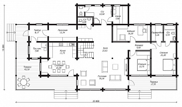 Проект дома из клееного бруса с сауной на первом этаже / План 1 этажа