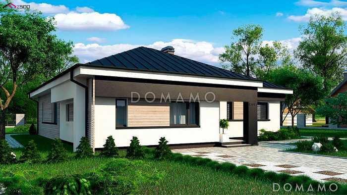 Проект дома с хозяйской спальней, кухней с кладовой, ванной с окном