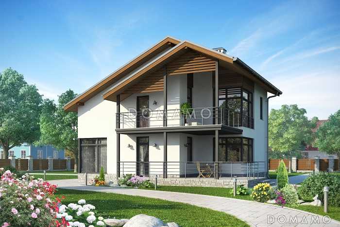 Проект дома с гаражом на одну машину, большой террасой, кабинетом