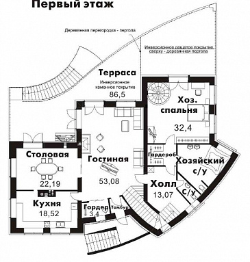 Проект комфортабельного дома с баней, бассейном, сауной и огромной террасой с барбекю / План цокольного этажа