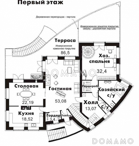 Проект комфортабельного дома с баней, бассейном, сауной и огромной террасой с барбекю / План цокольного этажа