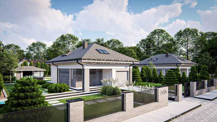 Проект комфортного дома с прачечной, гаражом, тремя спальнями на мансарде и просторной гардеробной