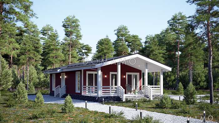 Проект каркасного дома с двумя спальнями и крытой террасой