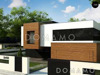 Проект просторного современного двухэтажного дома из газобетона с плоской крышей,  с пятью комнатами, гаражом и террасой на втором этаже