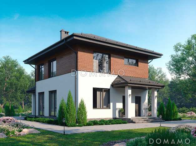 Проект двухэтажного дома с террасой, отдельным входом в котельную, хозяйской спальней с ванной