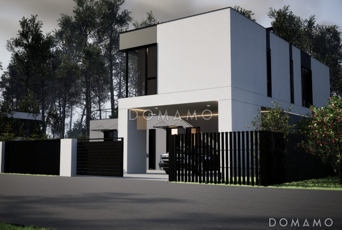 Проект современного двухэтажного дома с 4 спальнями и балконом