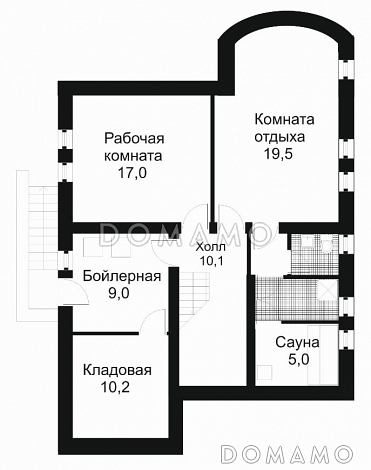 Проект дома из кирпича с мансардой и гаражом / План цокольного этажа