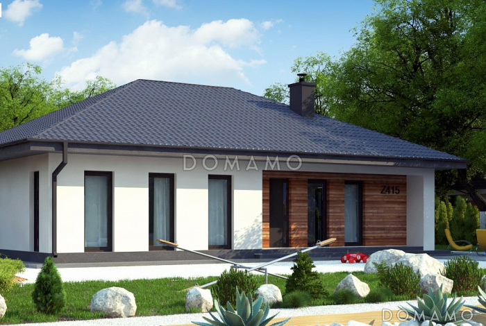 Проект компактного одноэтажного дома из кирпича с тремя спальнями и светлой просторной гостиной