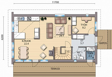 Проект полноценного двухэтажного каркасного дома / План 1 этажа
