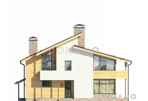 Проект дома по технологии ЛСТК со спальней на первом этаже, ванной с окном, вторым светом в гостиной, двумя балконами / Фасад 3