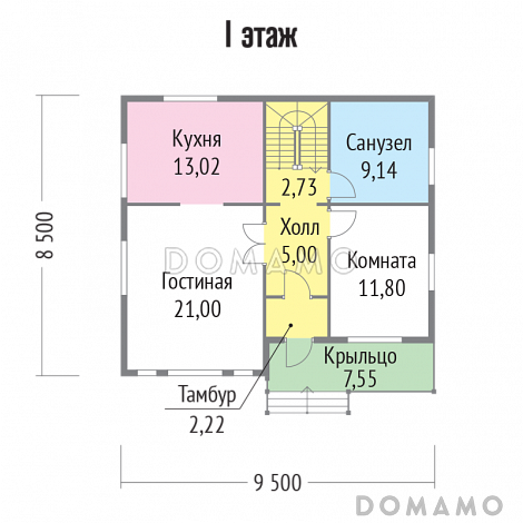 Проект дома из клееного бруса с просторными комнатами / План 1 этажа