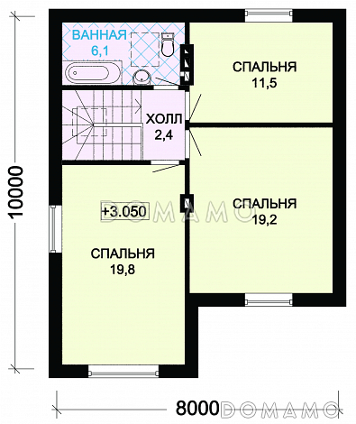 Проект дома из пеноблоков с отделкой из кирпича и зеленой шатровой крышей / План мансардного этажа