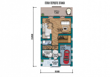 Проект дома для узкого участка с встроенным гаражом / План 1 этажа