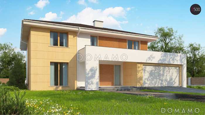 Проект просторного двухэтажного дома из газобетона с гаражом на два автомобиля для большой семьи 