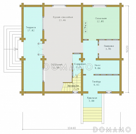 Проект дома из бруса с мансардным этажом / План 1 этажа