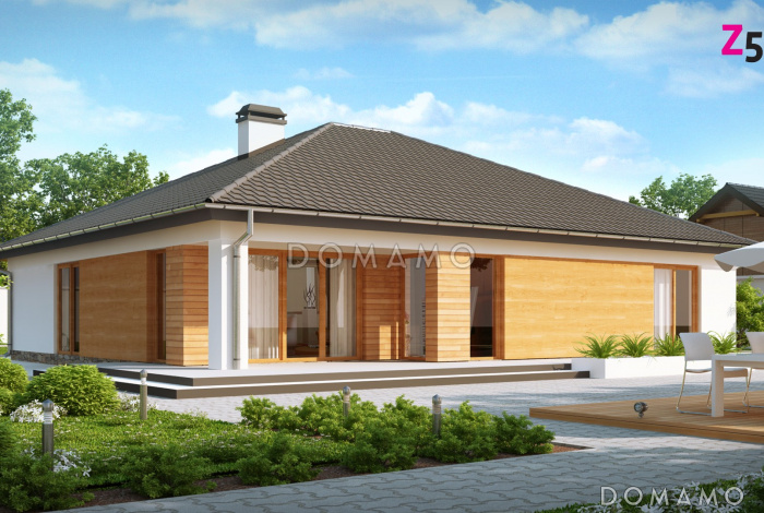 Проект одноэтажного дома из газобетона с просторной гостиной и гаражом на два автомобиля