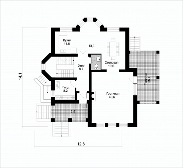 Проект коттеджа с подземным гаражом / План 1 этажа