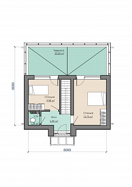 Проект компактного дома с тремя спальнями и открытыми террасами на обоих этажах / План 2 этажа