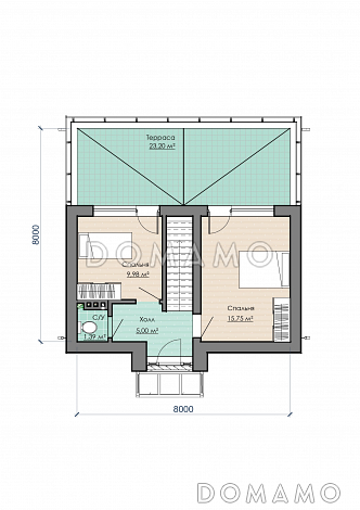 Проект компактного дома с тремя спальнями и открытыми террасами на обоих этажах / План 2 этажа