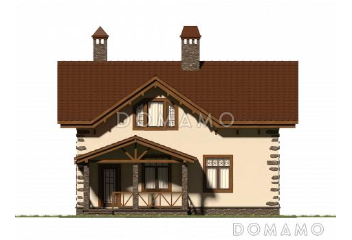 Проект коттеджа с просторной кухней-гостиной и террасой. / Фасад 3